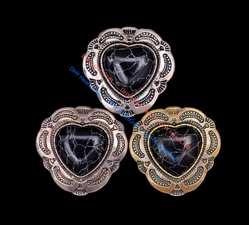 10X Silver Flower Carved Heart Black Bead Saddles Conchos For Belt Leathercraft - Picture 9 of 10