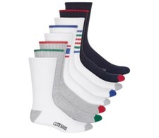 Men's Club Room Crew Striped Socks 8- Pairs Navy/Orange/Blue 10-13. NWT 40.