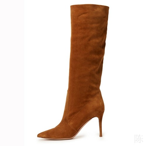 Women's Sexy Pointy Toe Suede Fabric Slouchy Mid Calf Knee Boots High Heel Club