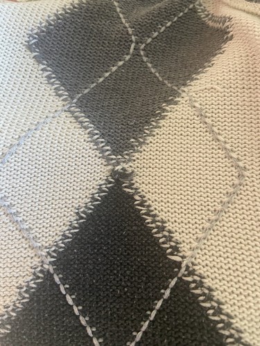 Oscar De La Renta 1/4 Zip White With Grey Argyle Designer Pullover Sweater L - Picture 24 of 24