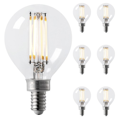 6-Pack Dimmable G16.5 LED Bulb, 5.5W, E12 Base, 500lm, 2700K Soft White - Picture 1 of 7