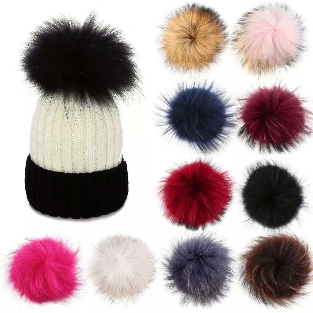 LARGE DETACHABLE COLOURED FAUX FUR POM POMS FOR HATS AND CLOTHES DIY  10/12CM