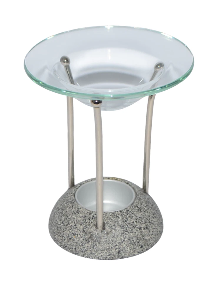 Rompecabezas de piedra PartyLite aroma se derrite calentador luz de té vela tapa de vidrio tono plateado Foto 4 de 4