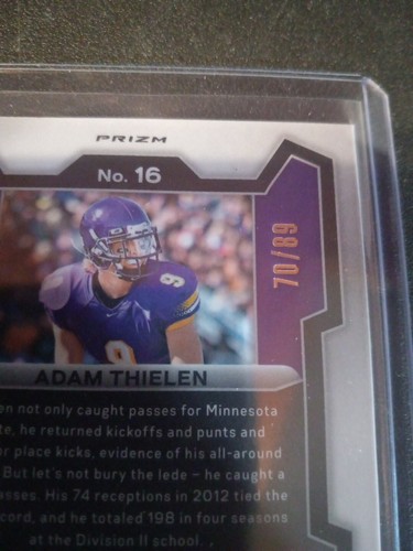 2024 Panini Prizm Draft Picks - Adam Thielen #16 Blue Finite Prizm /89 - Picture 3 of 3