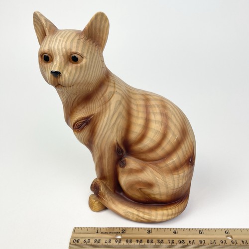 Figura de gato tallada imitación madera sentado 8 pulgadas de alto protector - Imagen 9 de 16