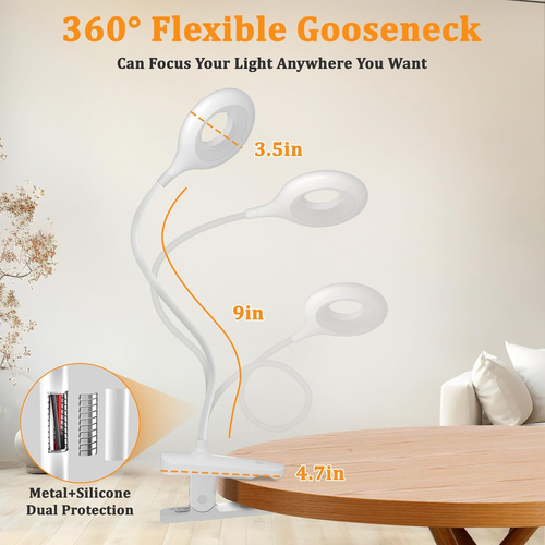 Clip on LED Reading Light, 25 Models USB Rechargeable Bed Lamp with Strong Clamp - Picture 3 of 8