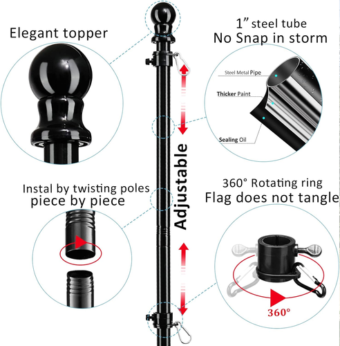 Flagpole 5' ft Long black rod plus flag 3'x 5' for pickup truck with bed trail - Picture 2 of 6