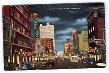 Waco Texas Austin Avenue Night Street View Linen Postcard D387