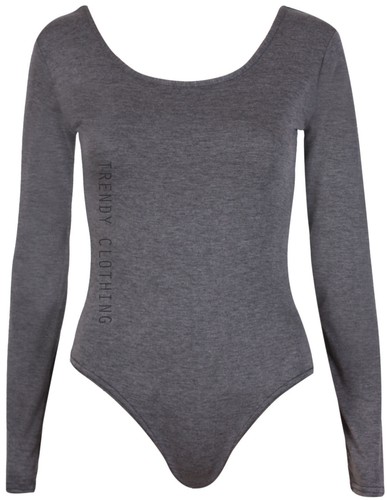 Womens Long Sleeve Stretch Bodysuit Ladies Leotard Body Top Tshirt 8-26 - Picture 4 of 20