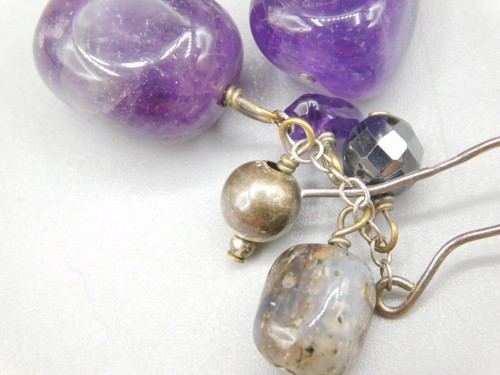 Signed FAS 925 Sterling Silver Amethyst February Anniversary Dangle Earrings - Picture 4 of 7