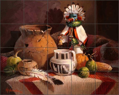 Southwest Tile Backsplash Johnston Native Art Keramik Kachina Wandbild RW-MJA008 - Bild 4 von 5