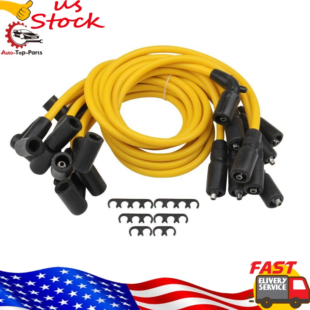 Juego De 9 Cables De Bujía De Alto Rendimiento 8mm Amarillos Para Chevy GMC V8 5.7L Y 5.0L