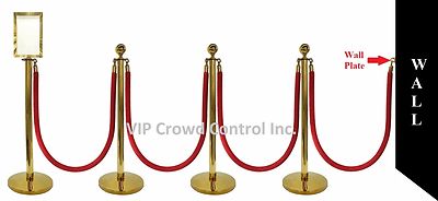 ROPE STANCHION, 10 PCS SET, CROWN TOP, GOLD POLISH S.S. 12'' DOMED BASE