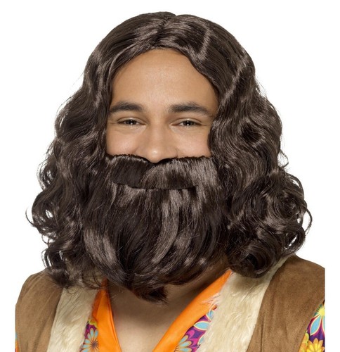 Mens Hippy or Jesus Fancy Dress Wig & Beard Set Wig Kit by Smiffys - Picture 3 of 4