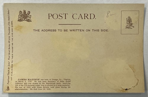 1900s James Madison 5.5" x 3.5" Postcard - Picture 2 of 2