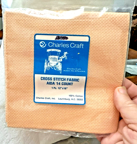 Charles Craft 14 count 12" x 18" cross stitch fabric  ~ Peach - Picture 1 of 3