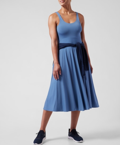 $98 ATHLETA WOMEN'S COTTAGE BLUE SLEEVELESS SANTORINI MIDI DRESS Sz S