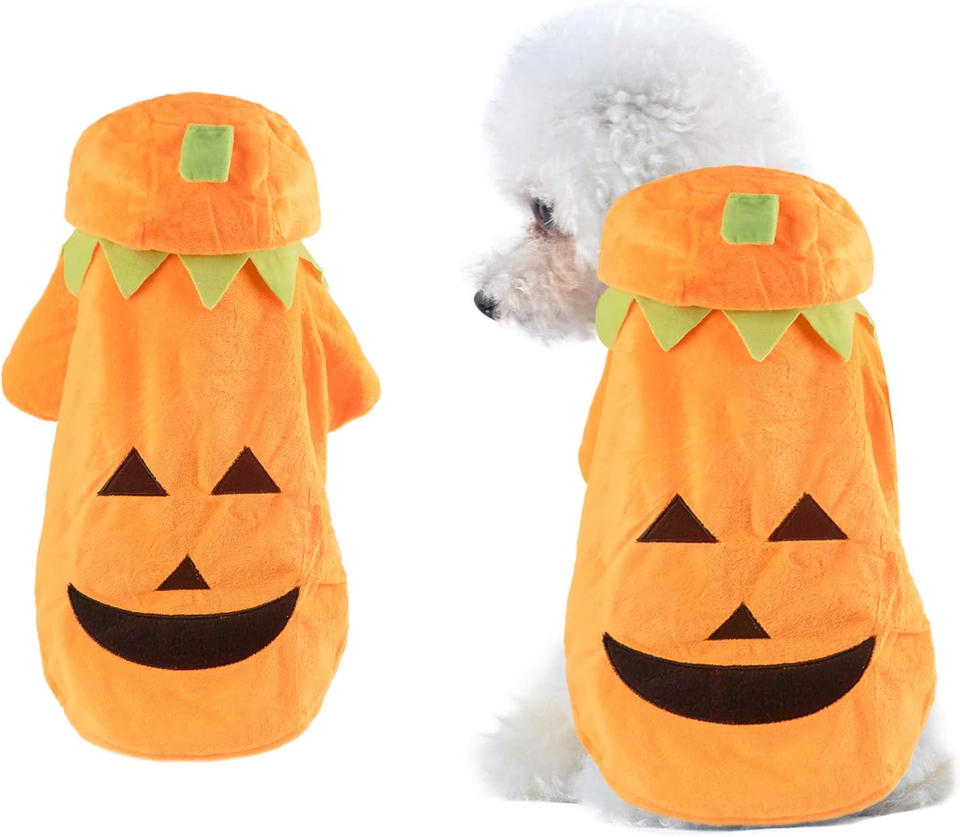 Dog Cat Halloween Pumpkin Costume Puppy Fleece Hoodie Coat for Small to