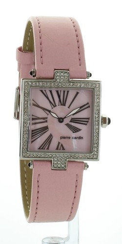 New Old Stock Pierre Cardin Ladies Tank Square Pink Tone Crystal Bezel 67832 - Picture 2 of 5