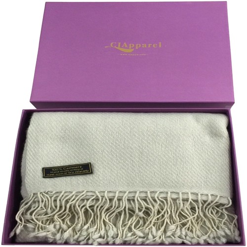 Sciarpa bianca 100% cashmere scialle pashmina stolata fatta a mano in Nepal abbigliamento CJ NUOVA - Foto 6 di 12