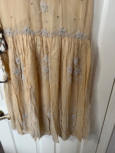 VTG 1925 beaded Flapper Wedding Dress, Vale, Slip, Cape, Handkerchief, Bow - Picture 5 of 15