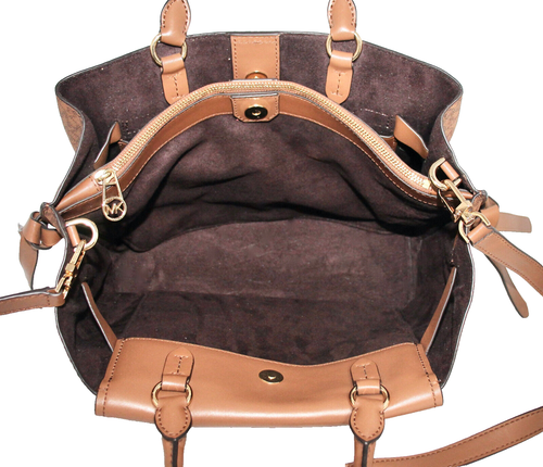 MICHAEL KORS Hamilton Legacy Large Logo Stripe Belted Satchel Tan Brn 30S2G9HS7B - Picture 6 of 9