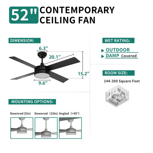 48" / 52" / 60" Ceiling Fan LED Light with Remote Control & 3 Color Changing - Picture 7 of 18