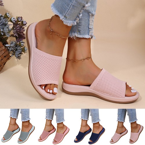 WOMENS FLATS LADIES SLIP ON FASHION SLIDES MULES SLIDERS SUMMER BEACH SANDALS SZ - Picture 2 of 32