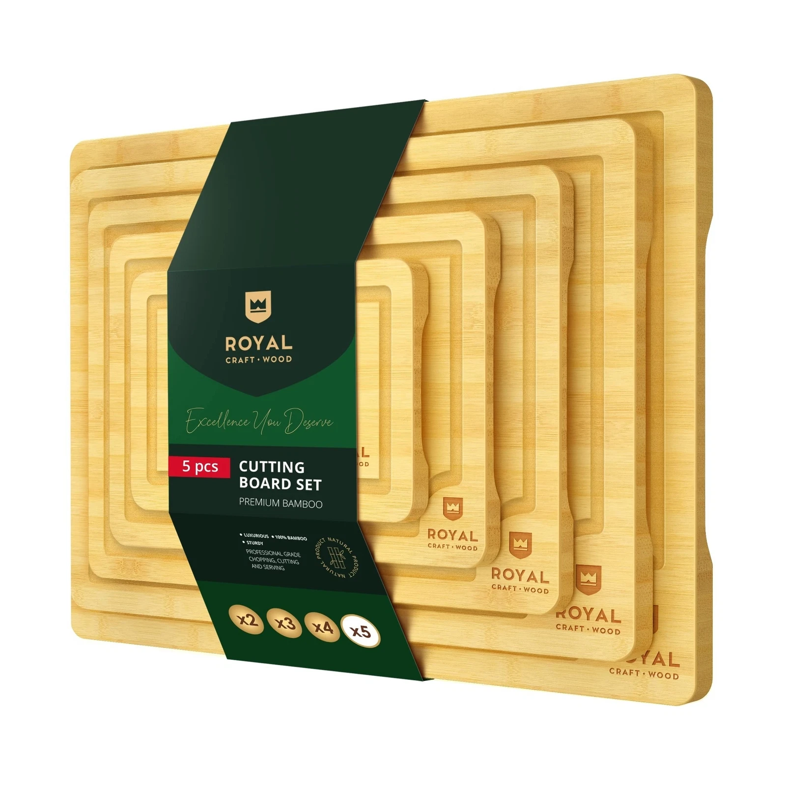 Wood Cutting Board Set - Bamboo Cutting Board with Juice Groove - Kitchen Cho...