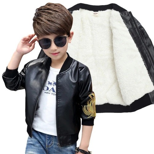 Jackets Boy Plush Thick Winter Casual Overcoat Kids for Outerwear Leather Coat - Picture 10 of 30