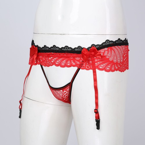 Agoky Sissy Herren Dessous G-string Transparente Spitzen Slip mit Strumpfband - Bild 27 von 37