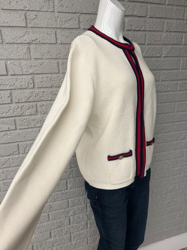 J.Crew Women Cream Chunky Sweater With Blue Red Trim Size XXL - Picture 6 of 8