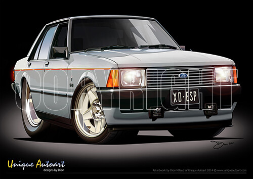 XD ESP Print - Classic Ford XD Fairmont Ghia Cartoon Drawing ( 5 Colours ) - Picture 7 of 9
