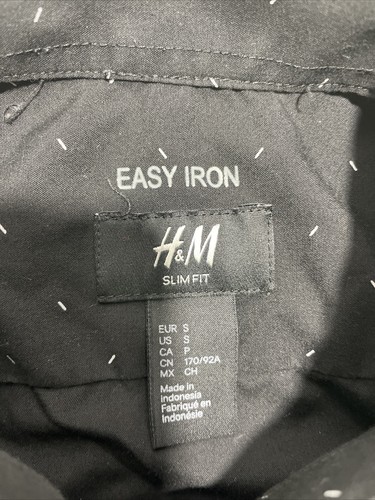 H&M Men’s Easy Iron Slim Fit Black w/White Pattern Long Sleeve Shirt Size Small - Picture 2 of 6