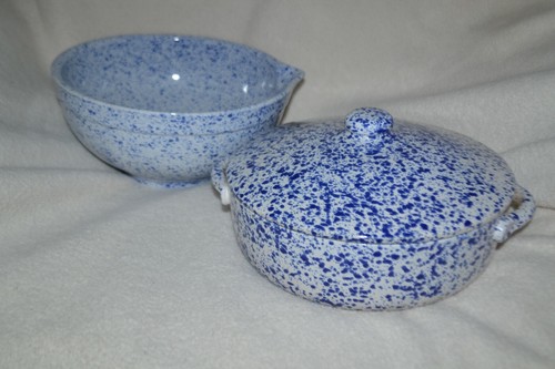 SET COCHE STEINGUT GROSSE RÜHRSCHÜSSEL MIT AUSGIESSLIPPE UND AUFLAUFFORM DECKEL