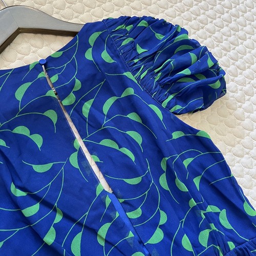 Abito midi nuovo senza etichette autoritratto blu mezzaluna chiffon ritagliato dietro volant taglia 6 - Foto 15 di 19