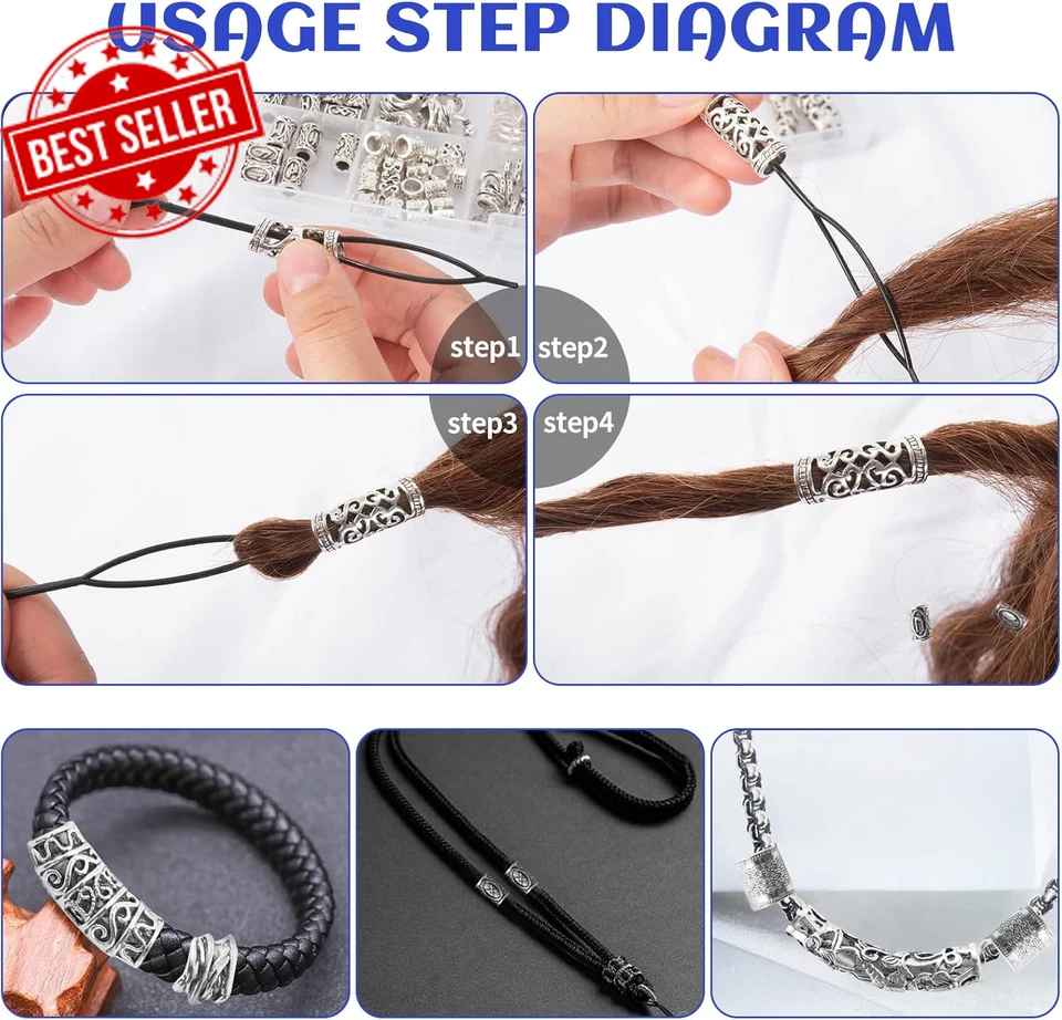 44 Pcs Hair Beads for Braids for Adults Viking Beard Beads for Men Dreadlock Bea - image 3 of 4