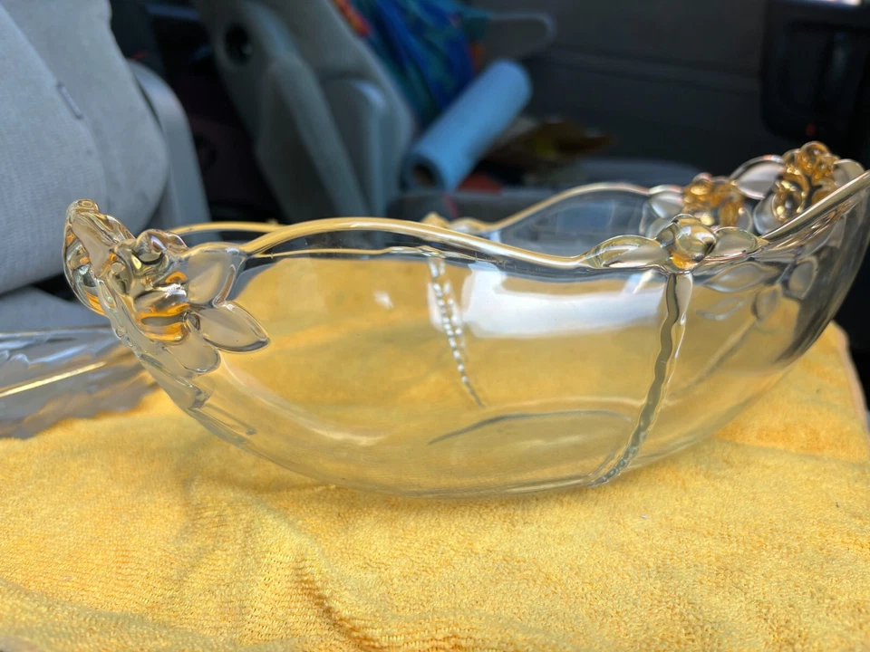 Vintage Glass Dish with Iris Nova Studio Japan Etched and Frosted Glass Oval Gla - Image 2 of 4