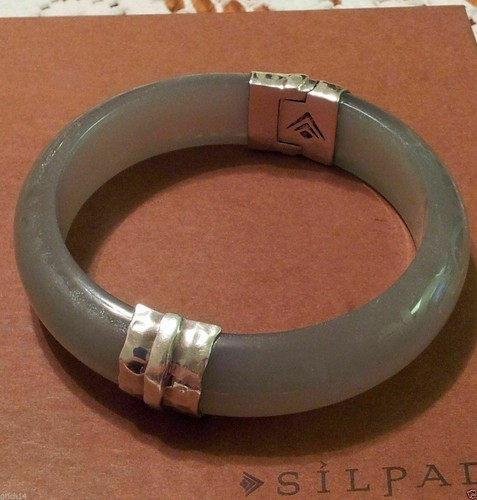 Brazalete Silpada B2186 Plata Esterlina 925 Grabado Gris Resina Rollo - Imagen 9 de 12