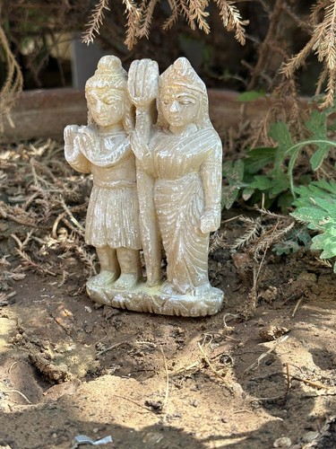 Antique Old Marble Stone Hand Carved Rustic Ancient Shiv Parvati Figurine - Picture 7 of 9