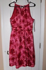 Kristin Davis 100% silk dress red pink floral print size 10