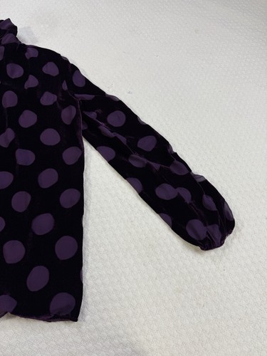 Nina Ricci Polka Dot Blouse Velvet Sheer Silk Blend | Purple | Womens Size 40 - Picture 10 of 14