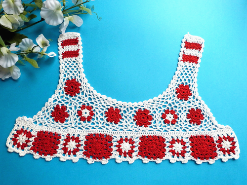 110# Bonito Cuello Aplicación "Cereza" Hecho a Mano Ganchillo Algodón Vintage - Imagen 2 de 4