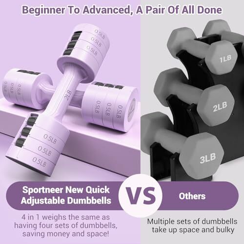 Adjustable Dumbbells Hand Weights Set: 1 Pair 2 4 6 8 10 Lbs Fast Purple - Bild 5 von 8