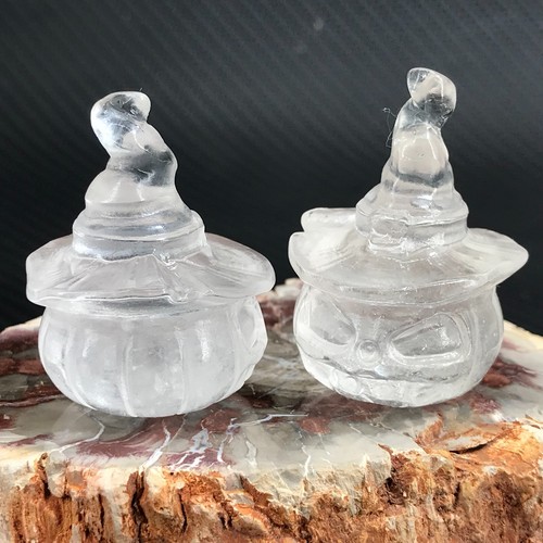 1 pieza Estatuillas de Cristal de Cuarzo Calabaza Mago Sombrero Calavera Cuarzo Claro Natural 1.5" - Imagen 4 de 12