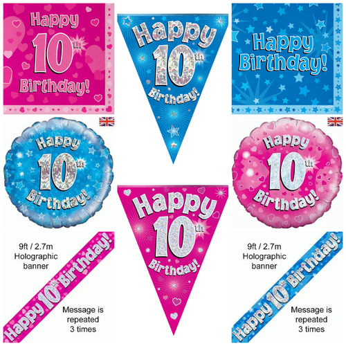 Pink Blue Happy Birthday Banners Bunting Foil Balloons Napkins 1st 2nd 3rd 4th - Picture 13 of 29