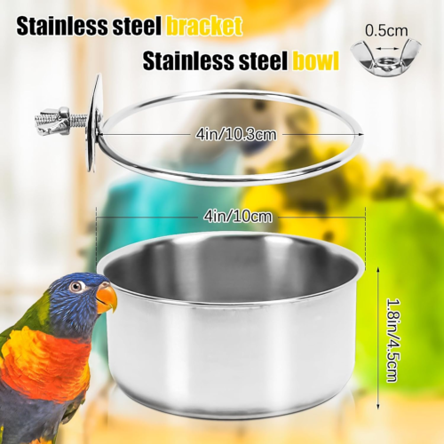 2 Pack Stainless Steel Bird Feeding Dish Cups Bird Feeder with Clamp for Cage - Picture 2 of 7