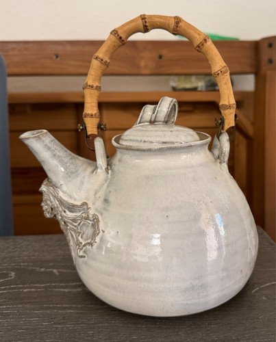 NK Nan Kirstein Studio Art Pottery Teapot w lid beige 3D Lady Face Corsair bambo - Picture 2 of 8