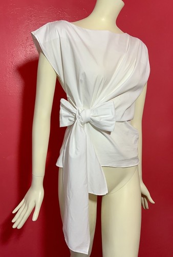 Zara Women’s Sleeveless White Blouse Top Side Tie Career Cocktails M6 - Picture 6 of 10