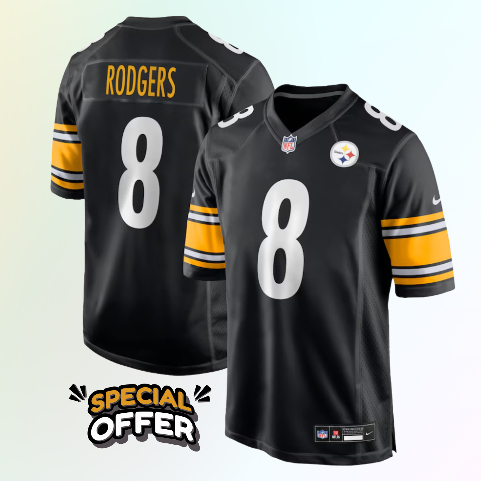 Men's Steelers #8 Aaron Rodgers 2025 Black Limited Jersey All - Stitched